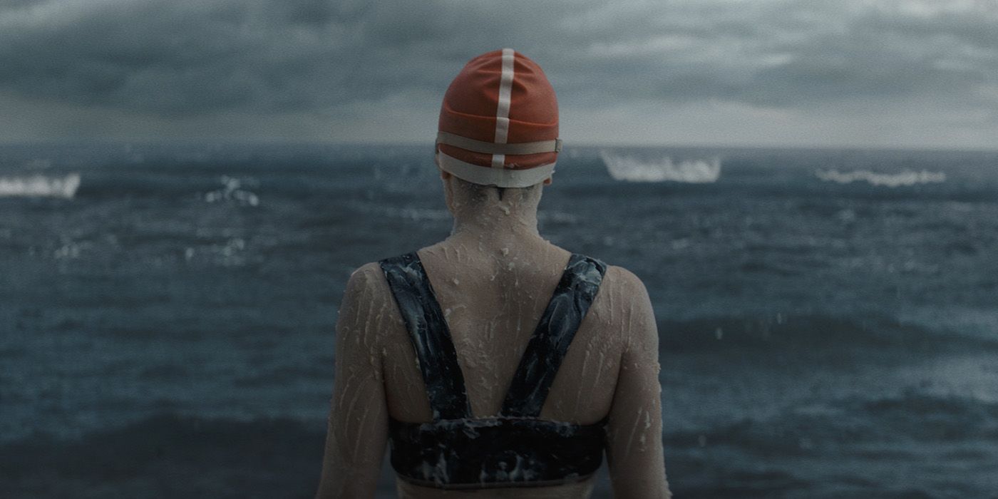 Daisy Ridley from behind, in swimwear in Young Woman and the Sea
