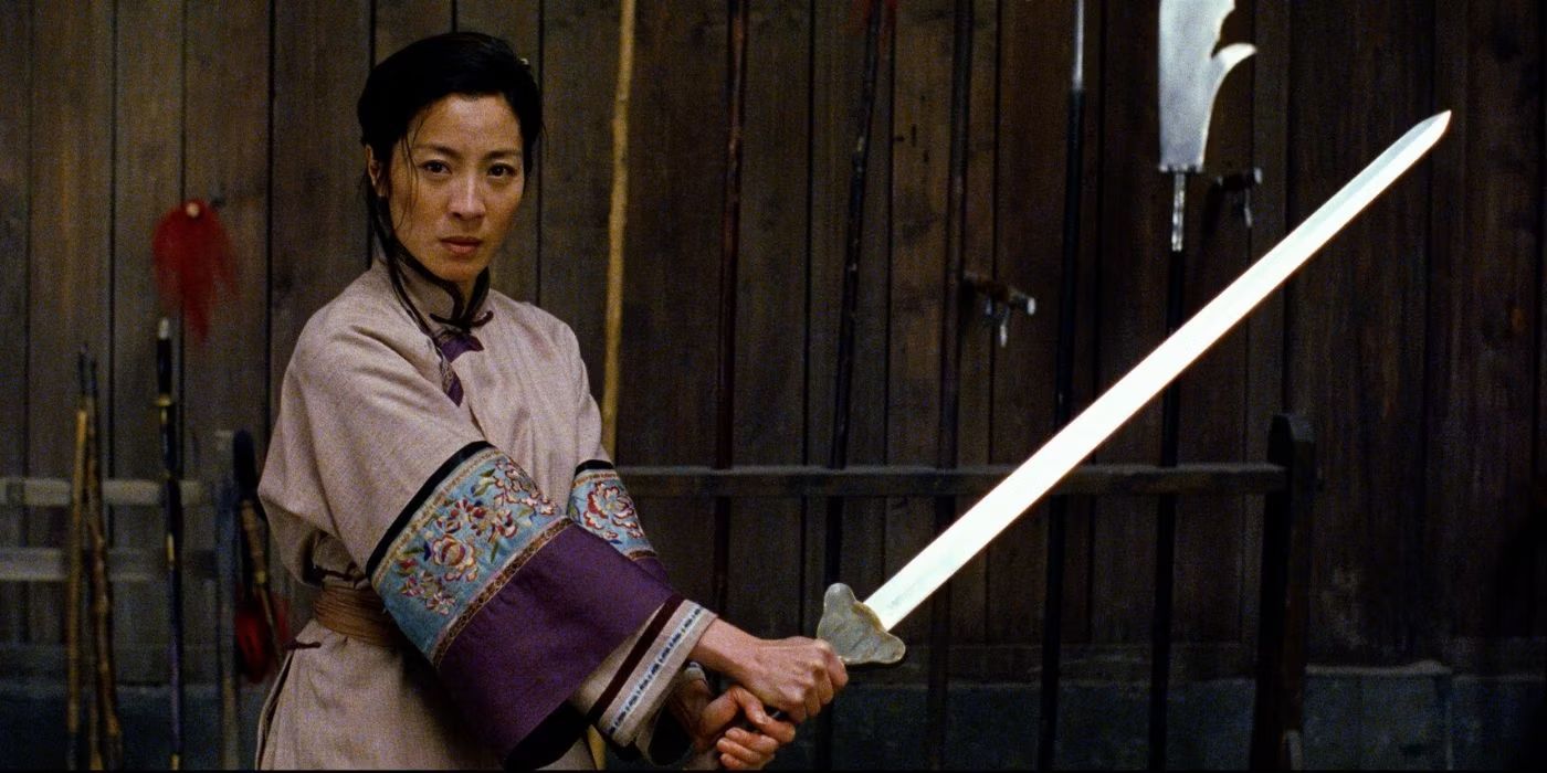 Yu Shu Lien brandishes her jian sword in Crouching Tiger, Hidden Dragon