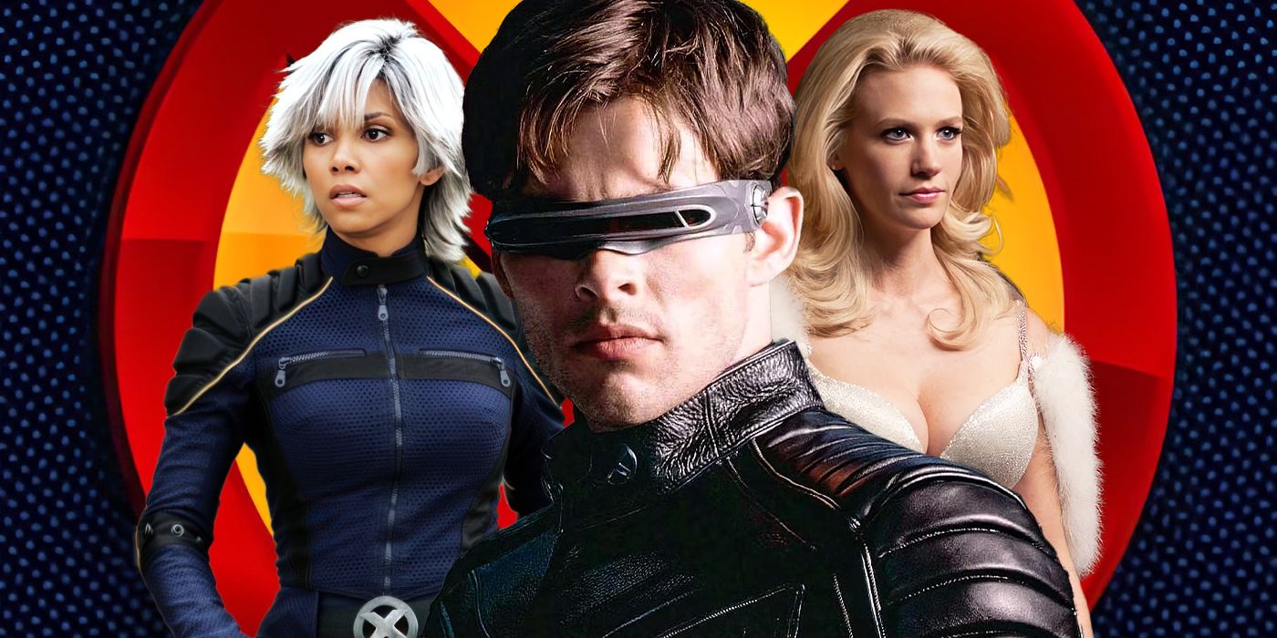 Composite image showing Storm, Cyclops and Emma Frost from the X-Men movies.