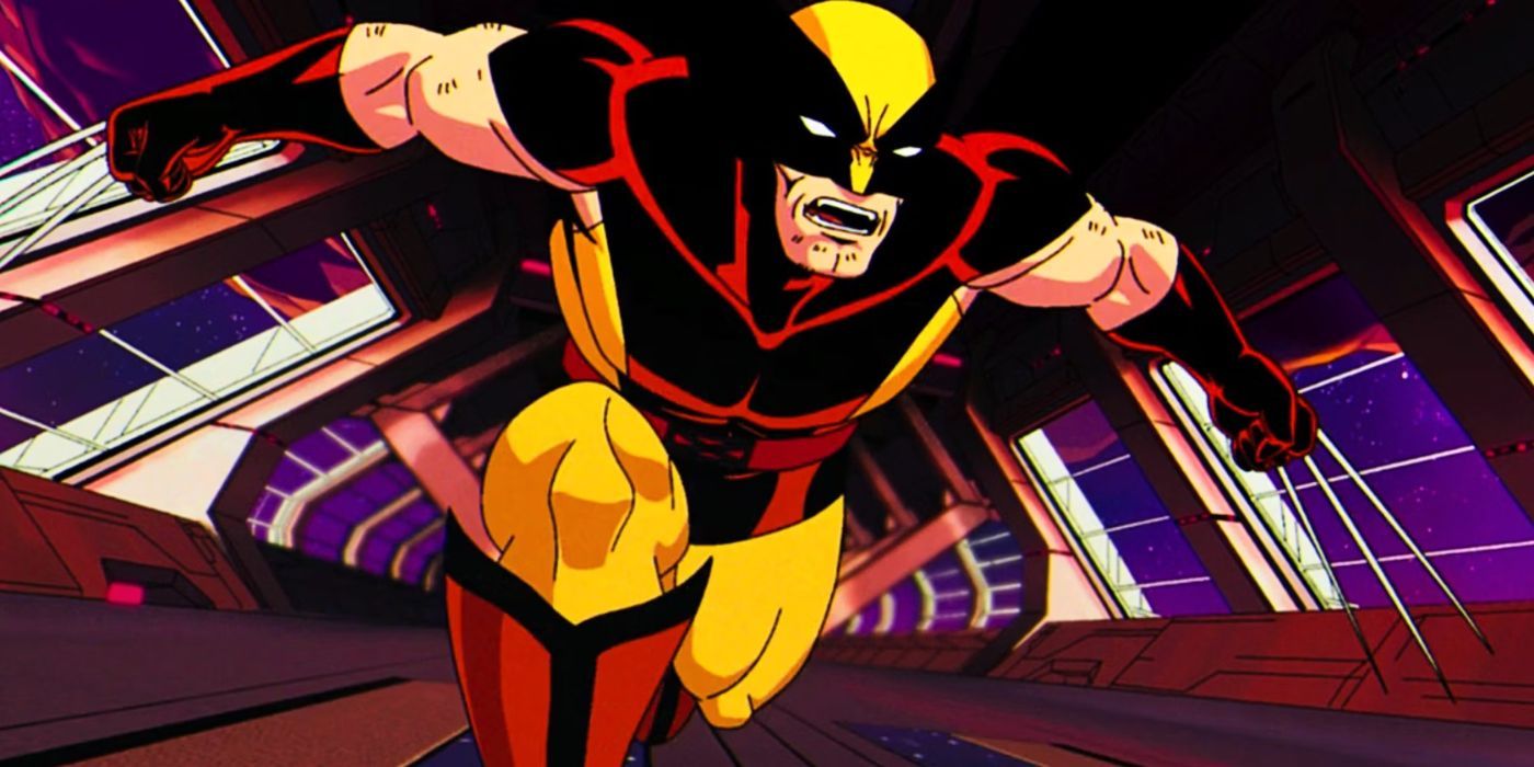Wolverine in his Brown and Yellow Costume in X-Men '97 runs with his claws out
