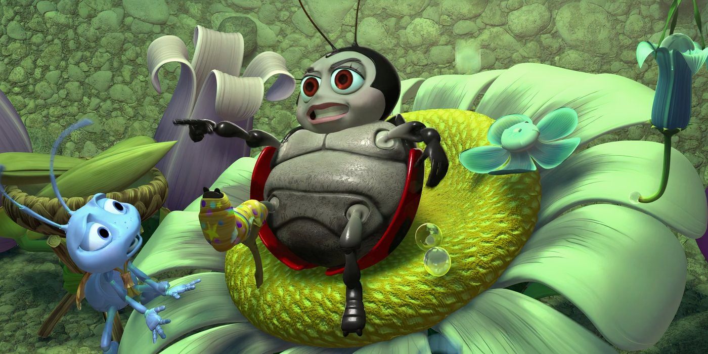 Francis sitting on a flower with a broken leg in A Bug's Life.