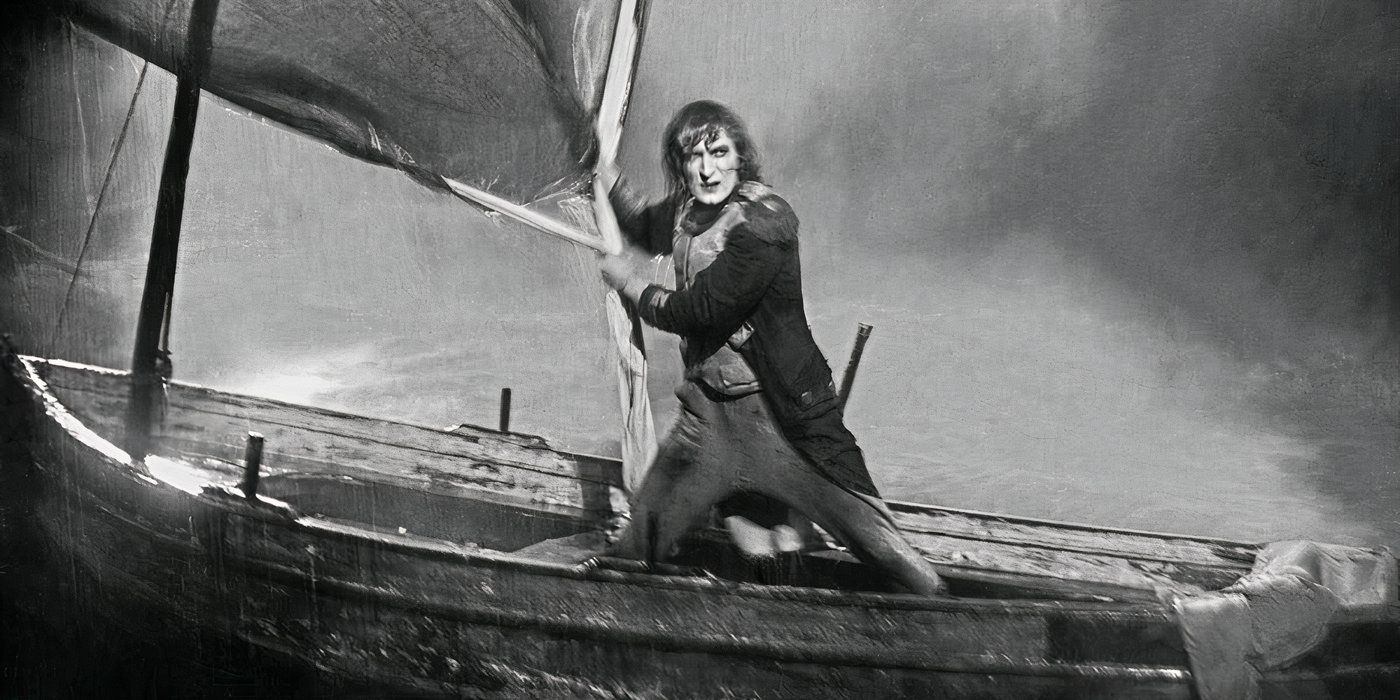 Napoleon standing on a boat carried by the storm in Napoleon