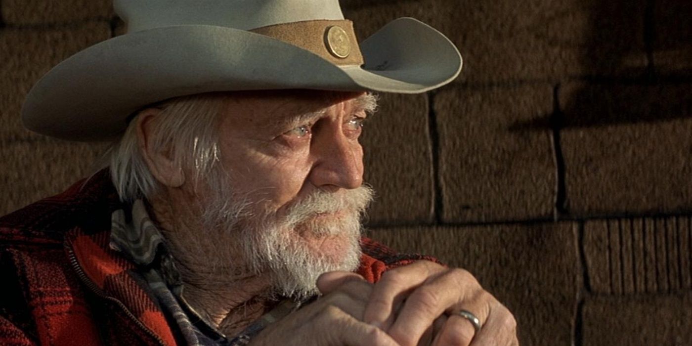 Richard Farnsworth as Alvin Straight looking straight ahead in The Straight Story