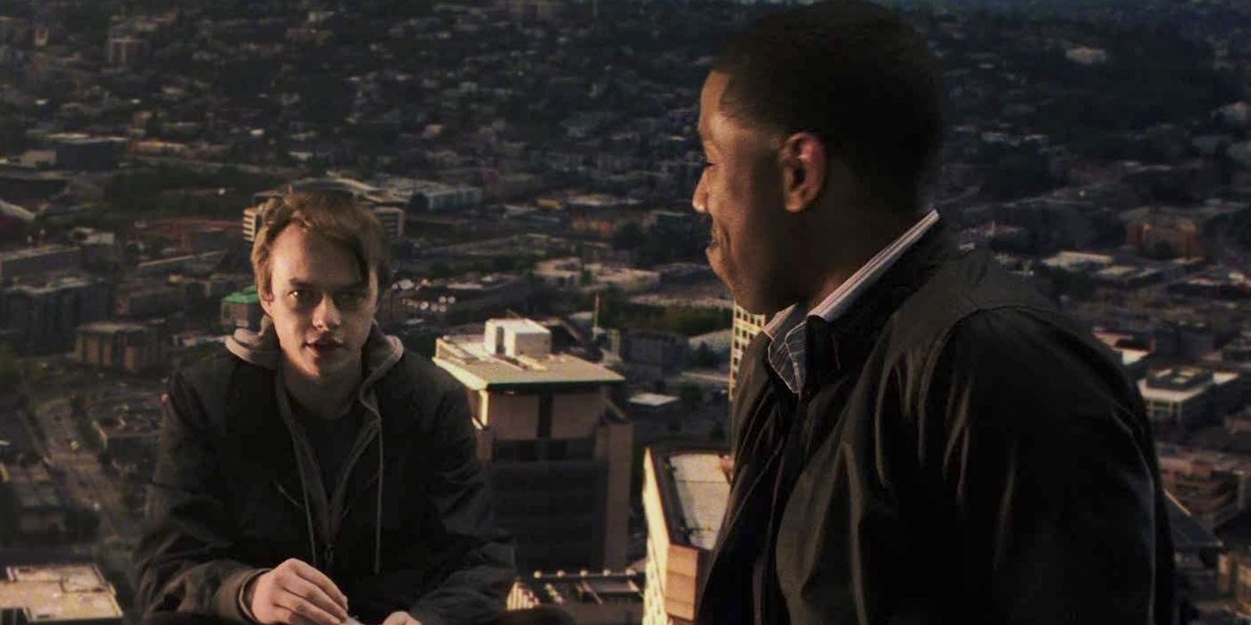Andrew (Dane DeHaan) and Steve (Michael B. Jordan) discuss their powers after flying to the top of the city in &lsquo;Chronicle.&lsquo;flying