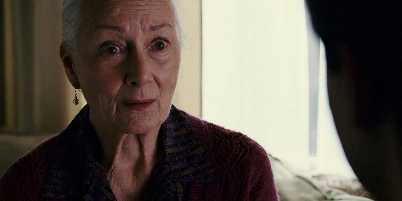 Aunt May sitting on the couch concerned in Spider-Man 3
