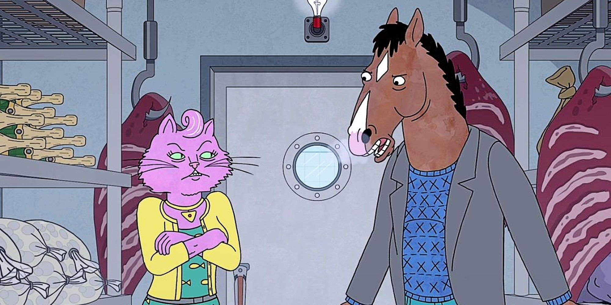 Princess Carolyn and Bojack in the freezer of Elefante in Bojack Horseman