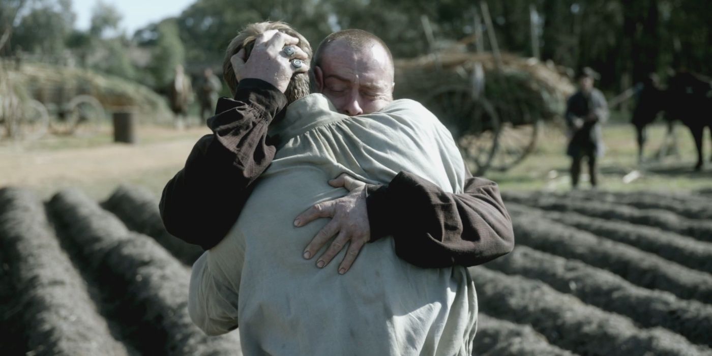 Toby Stephens and Rupert Penry-Jones embrace as Captain Flint and Thomas Hamilton in Black Sails