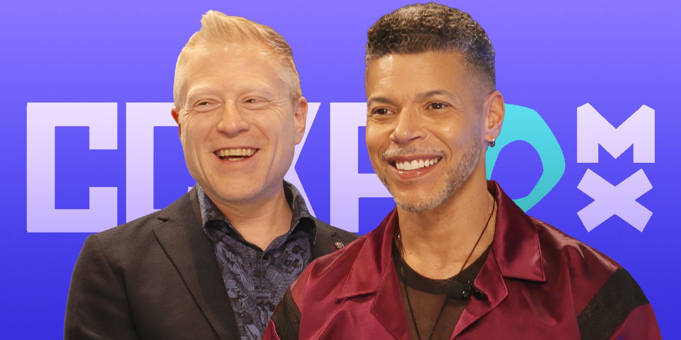 Custom image of Wilson Cruz and Anthony Rapp smiling during an interview for Star Trek: Discovery