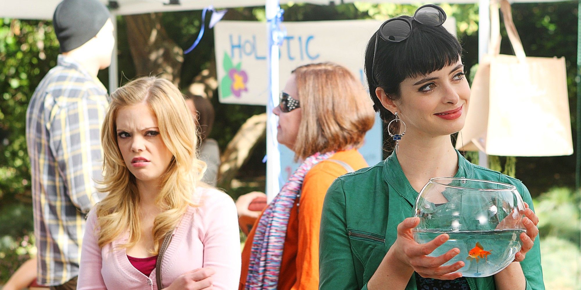 June Colbern and Chloe shopping at an outdoor market in Don't Trust the B in apartment 23