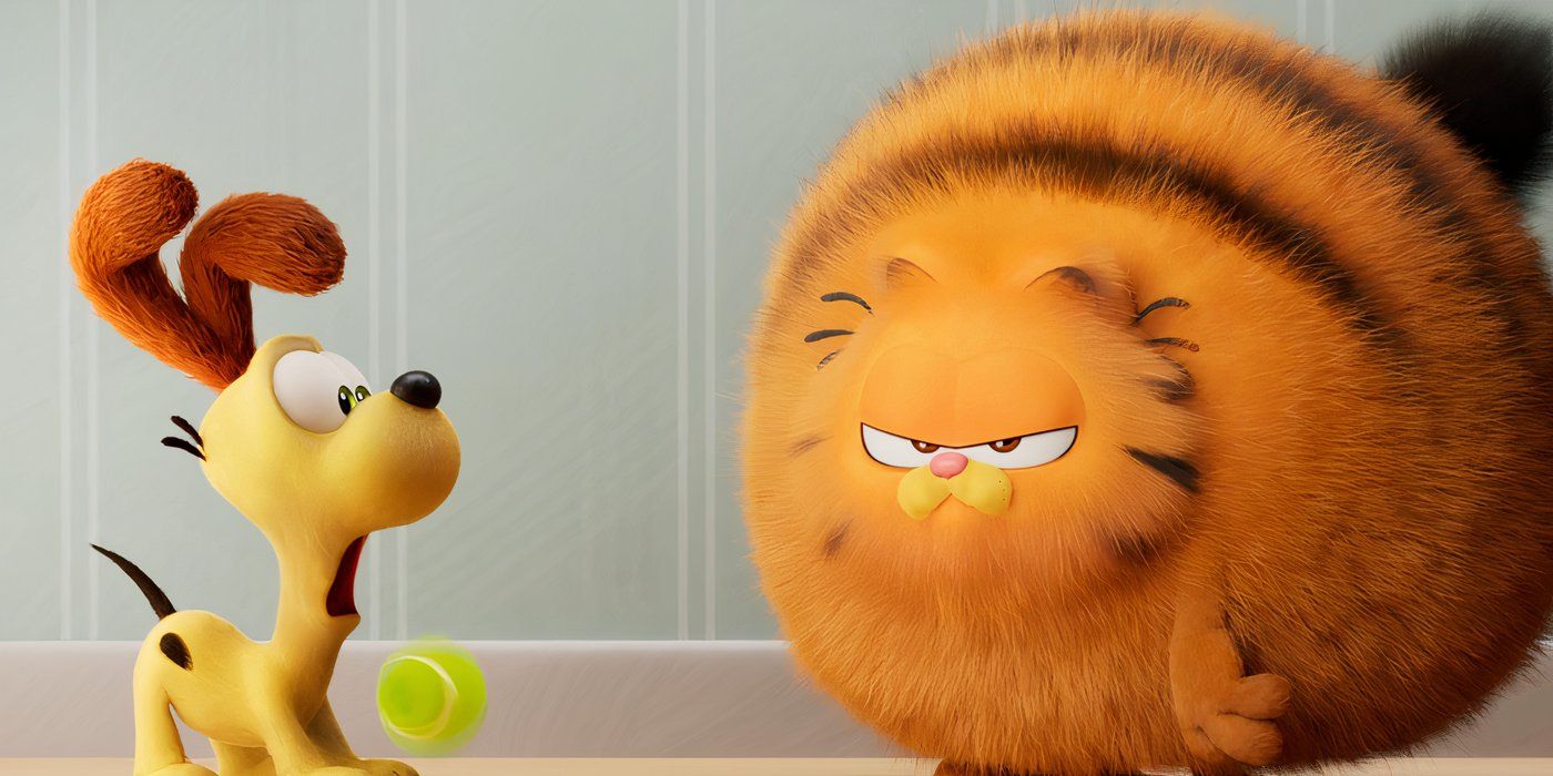 Chris Pratt and Harvey Guillén in The Garfield Movie (2024)