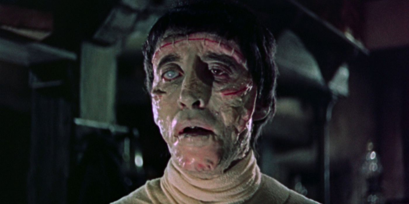 A man with a zombified face in 'The Curse of Frankenstein'