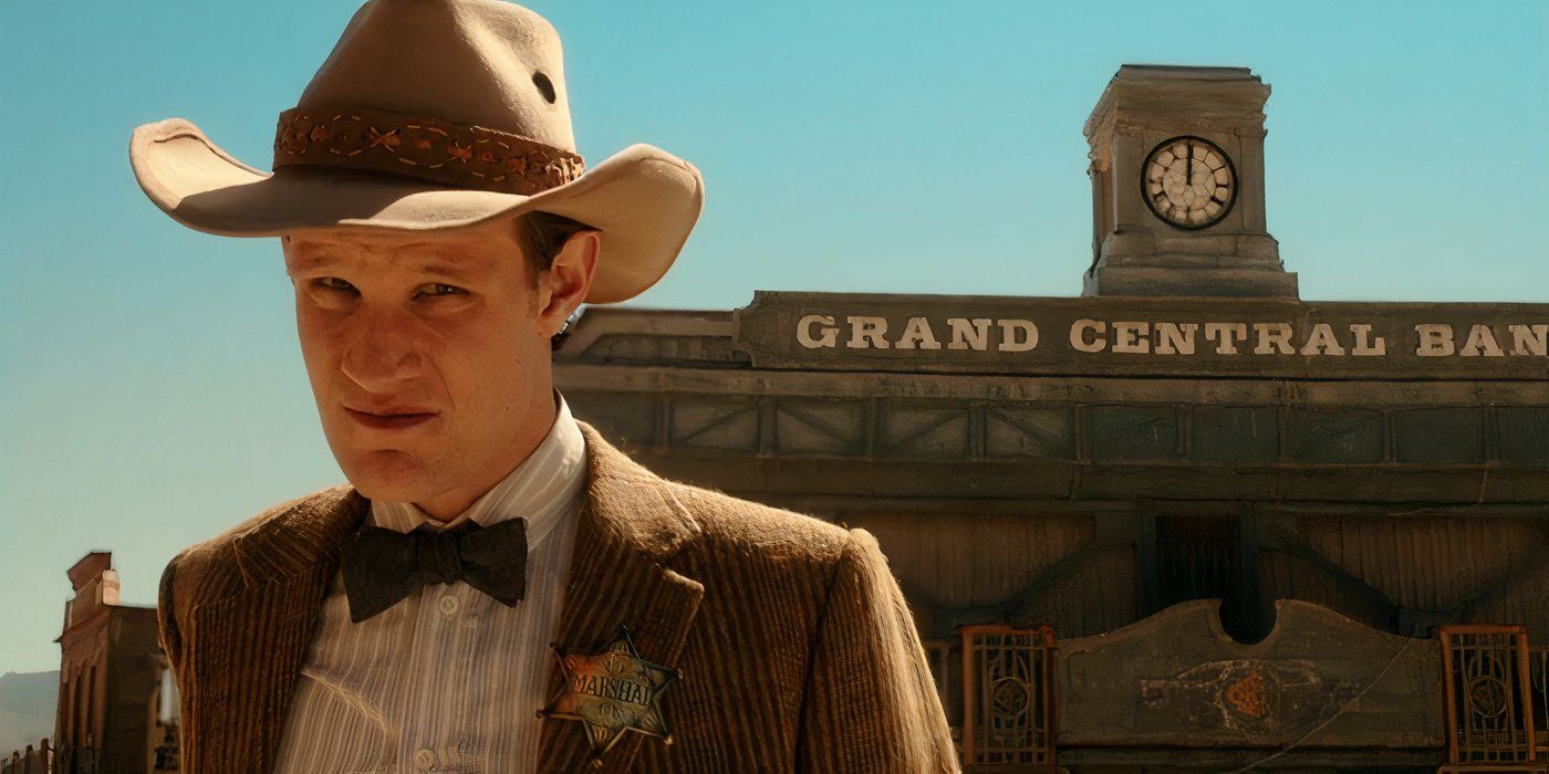 The 11th Doctor (Matt Smith) as the new marshall of a Western town.