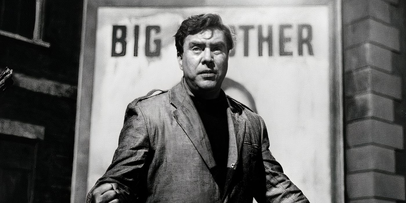 Edmond O'Brien in front of a Big Brother poster in '1984'