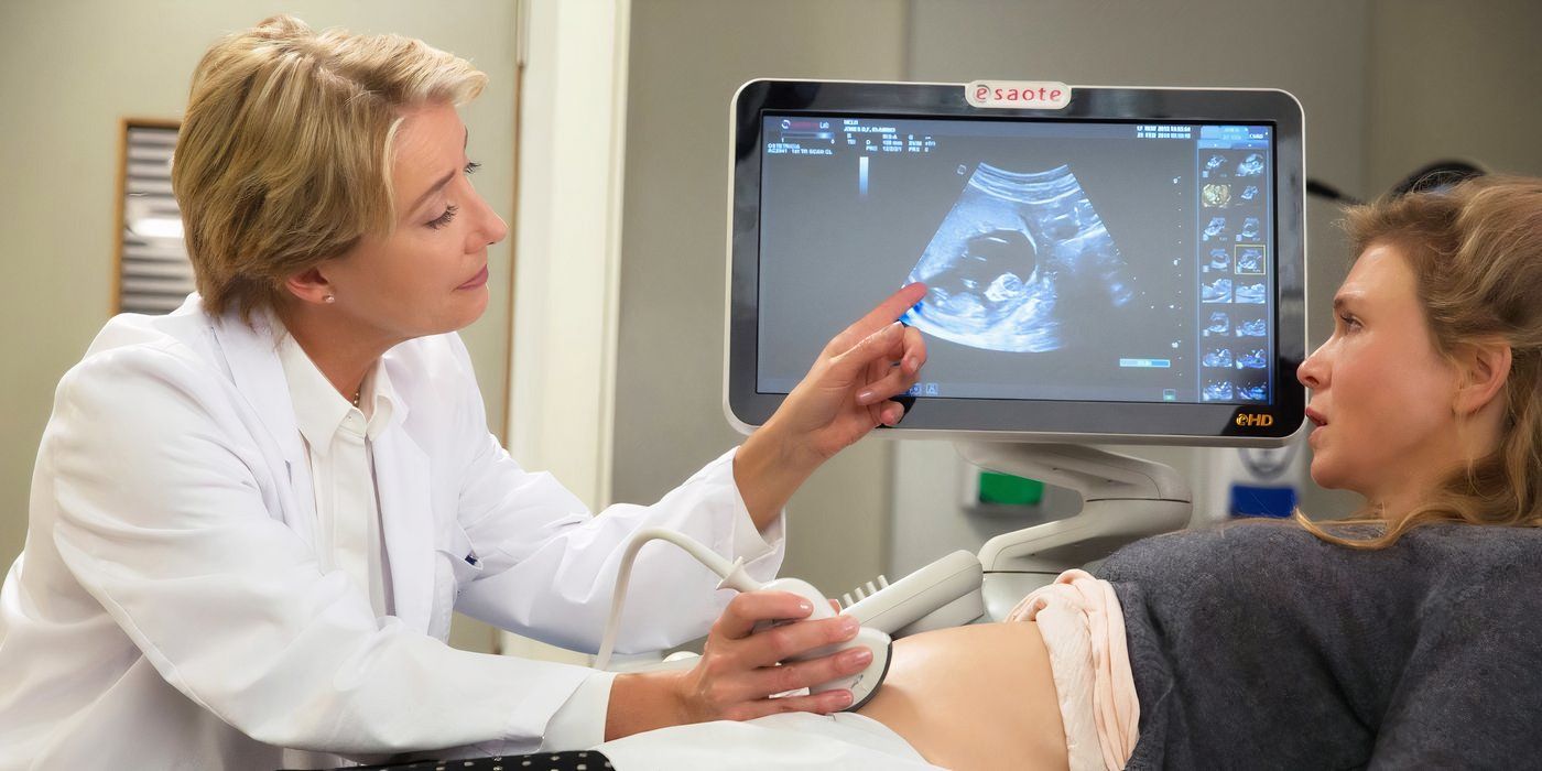 Emma Thompson giving Renée Zellweger&rsquo;s Bridget Jones an ultrasound.