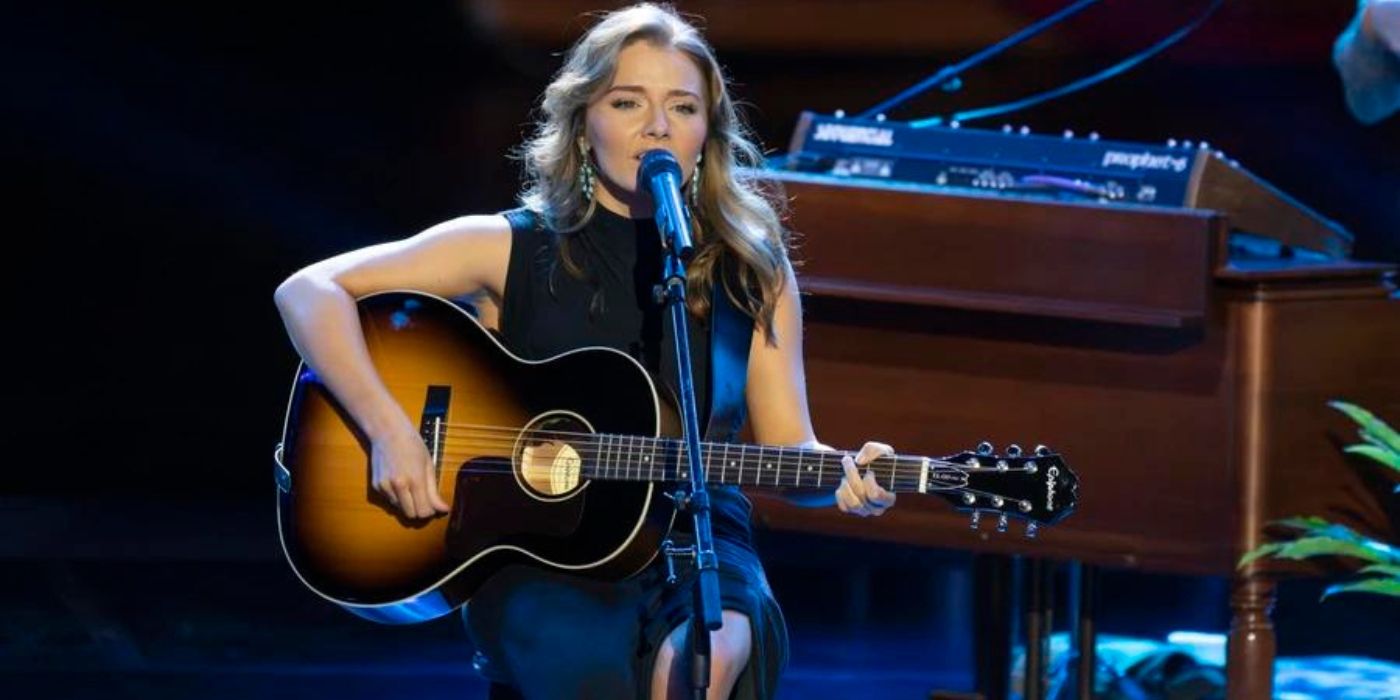 Emmy Russell playing guitar during the Aulani Round Top 24 on 'American Idol.'