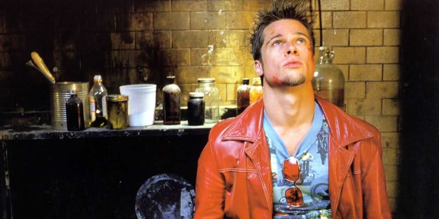 Brad Pitt's Tyler Durden looking up in Fight Club