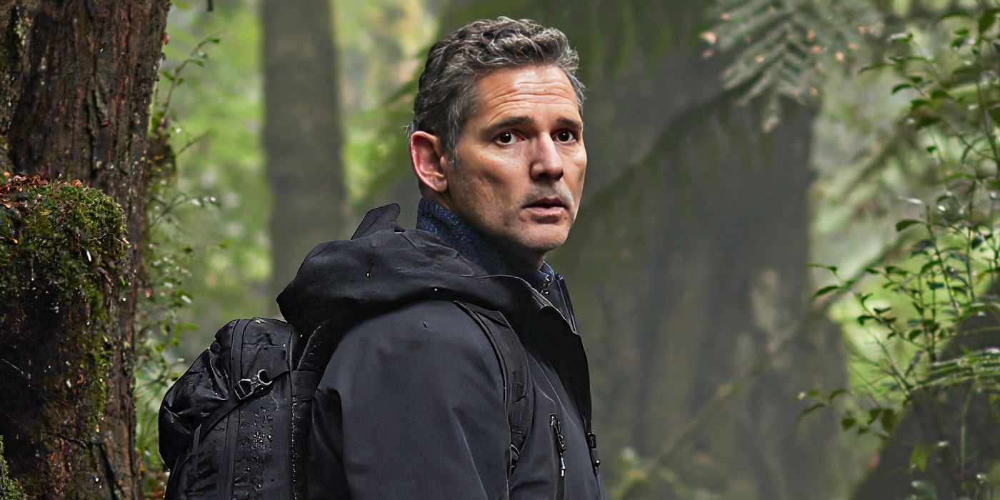 Eric Bana as Aaron Falk in the woods in Force of Nature: The Dry 2. 