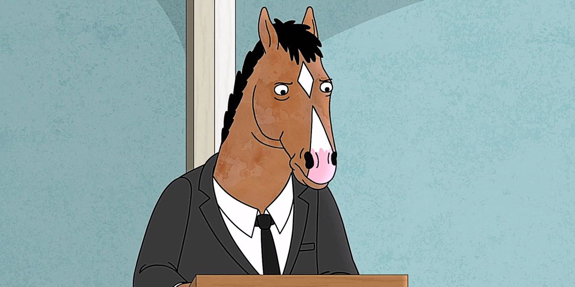 BoJack Horseman giving Beatrice&rsquo;s eulogy in BoJack Horseman Free Churro