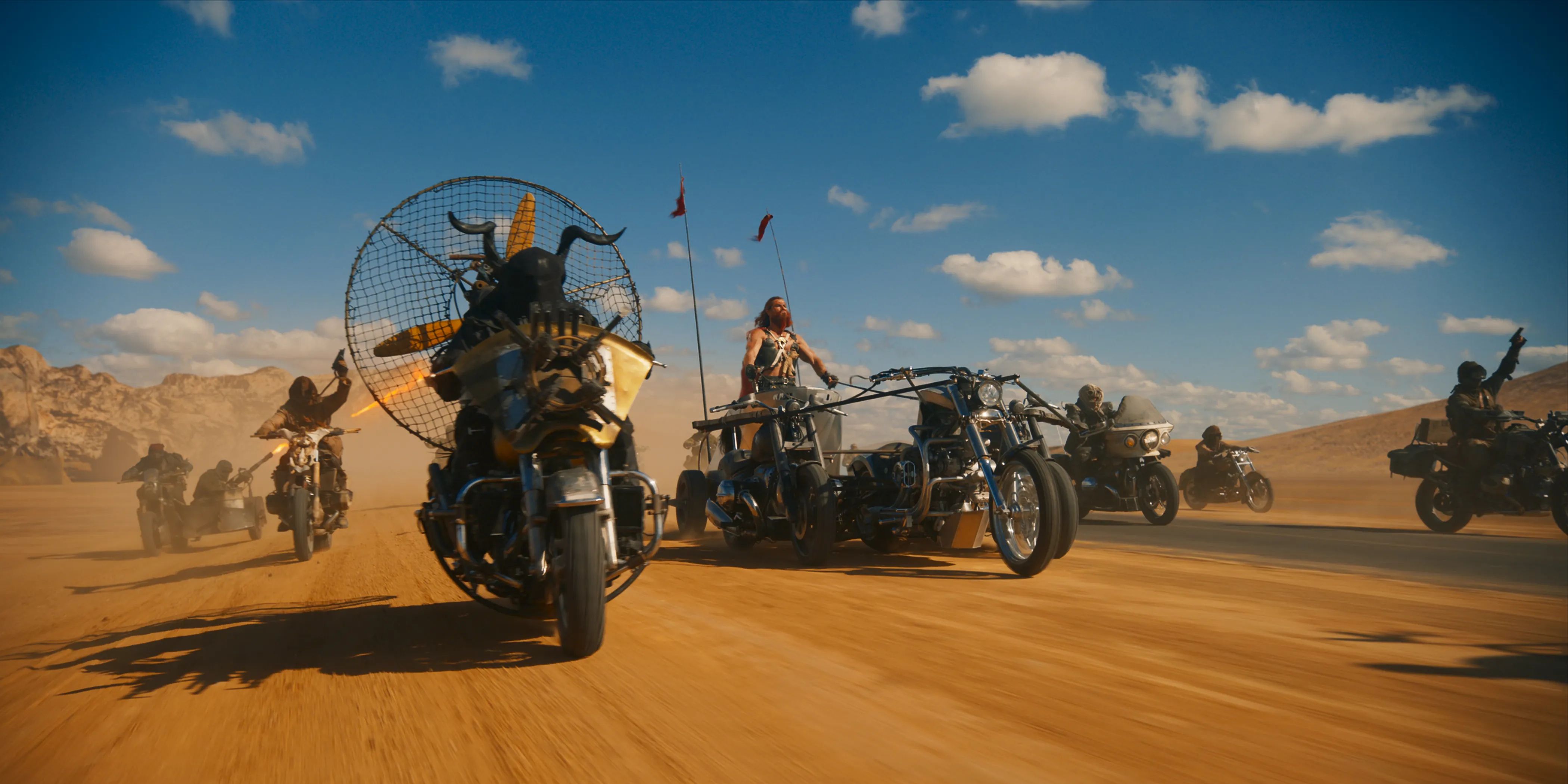 The Octoboss and Dementus travel with their riders through the wasteland in George Miller’s “Furiosa”