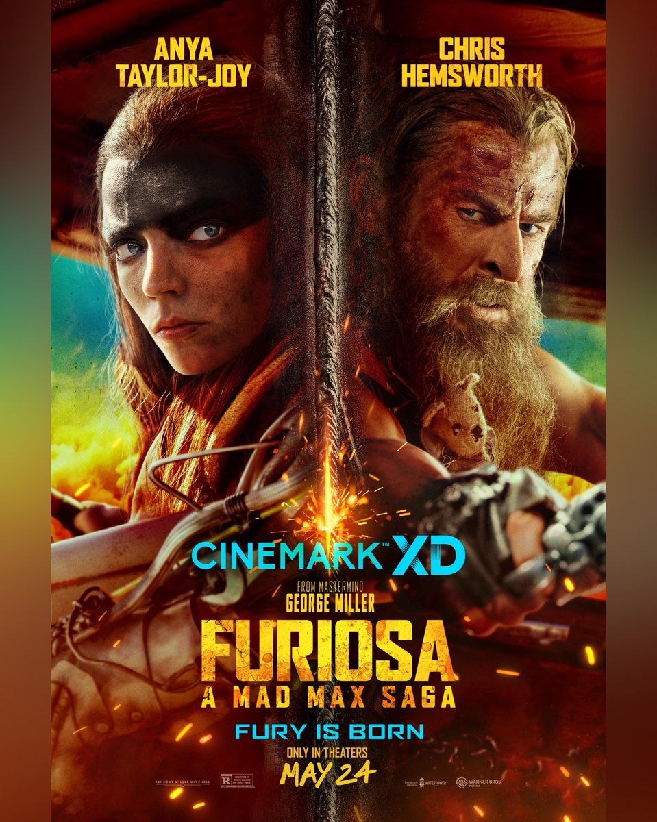Anya Taylor Joy and Chris Hemsworth in a split screen ready for battle on a new Furiosa poster