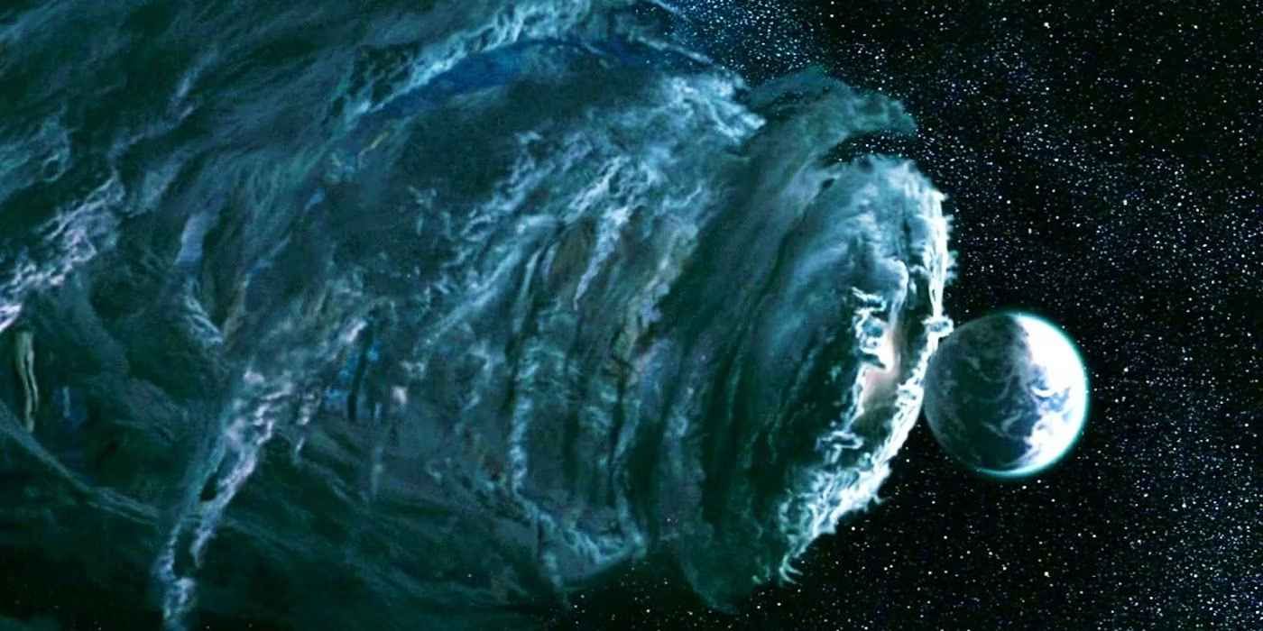 Galactus in his celestial cloud form, approaching Earth, in Fantastic Four: Rise of the Silver Surfer