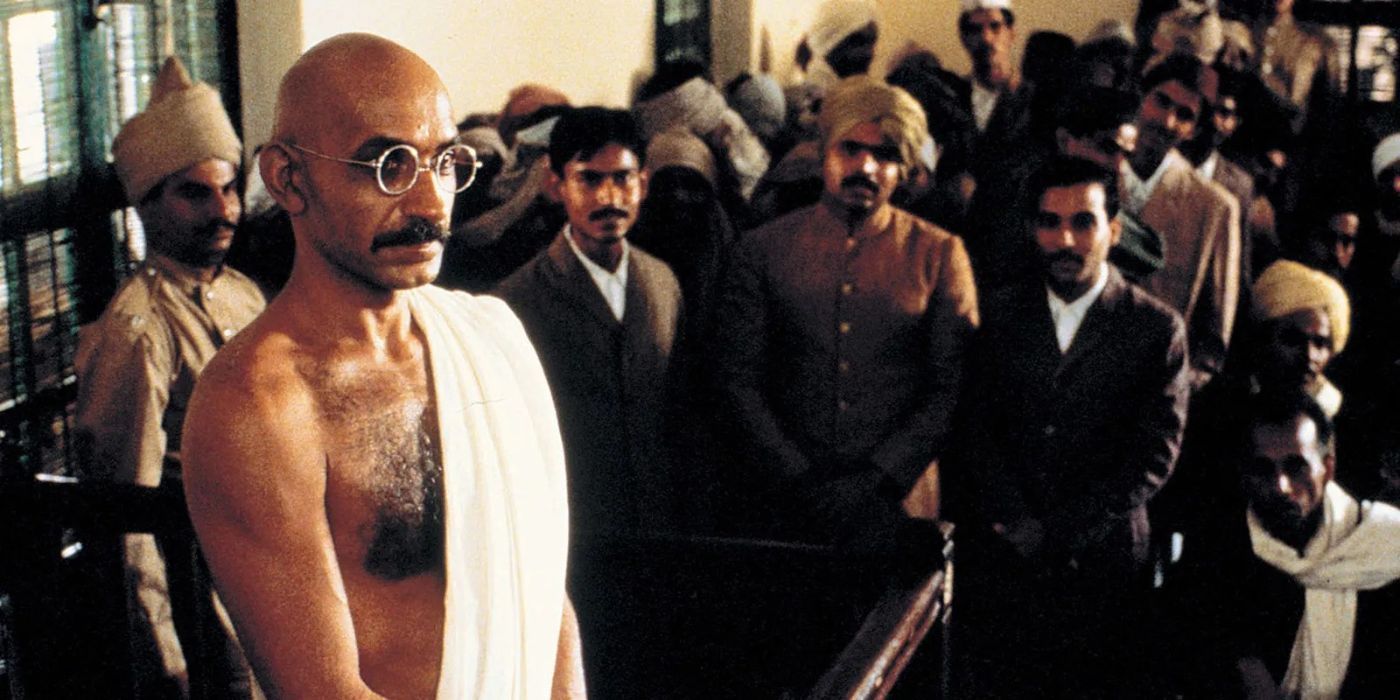Mahatma Gandhi standing trial in Gandhi
