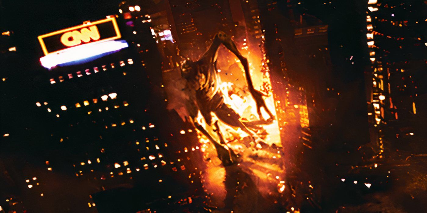 A giant alien monster tears through downtown New York in 'Cloverfield'