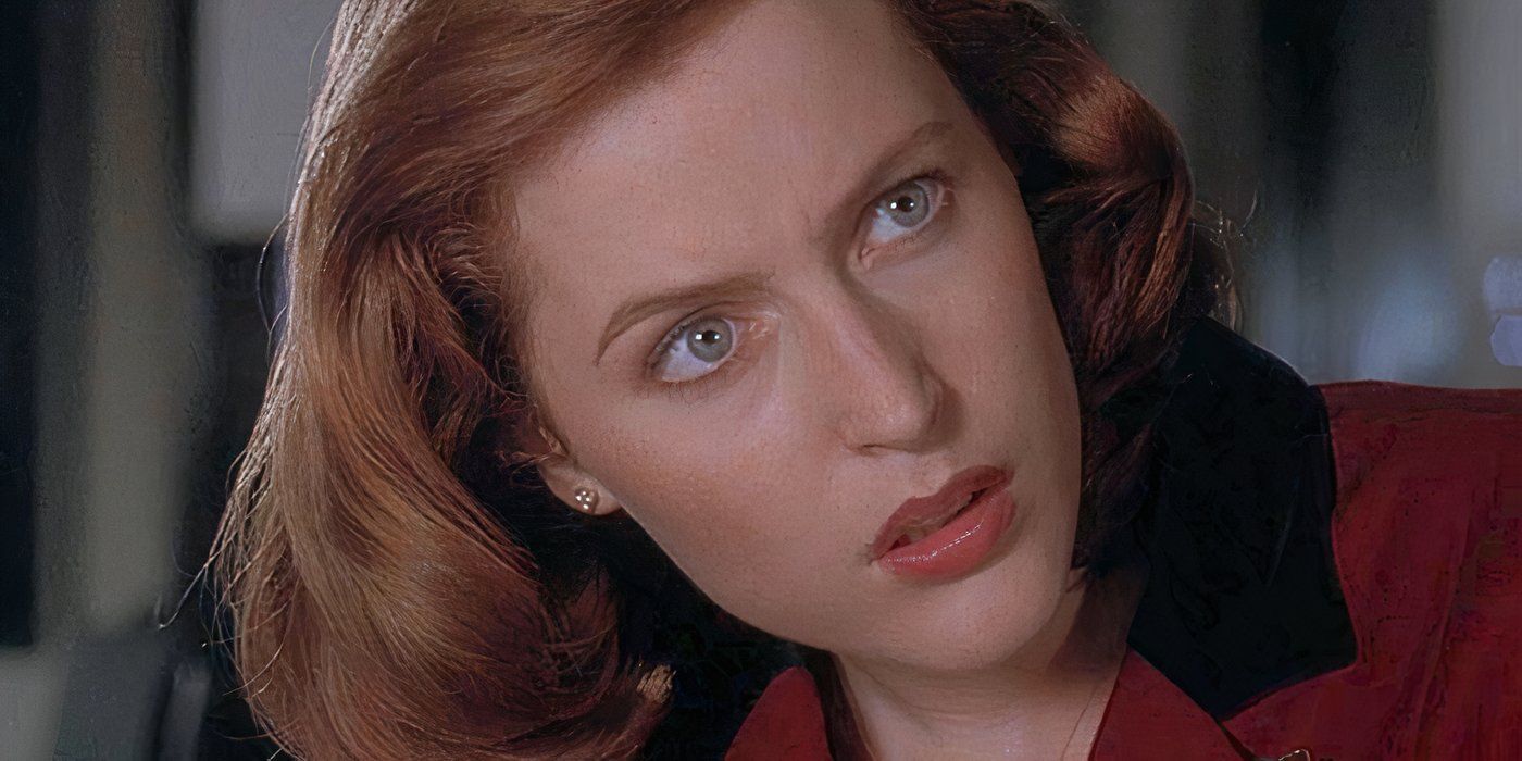 Gillian Anderson looks incredulously at an off screen Mulder in the episode Pusher from The X-Files