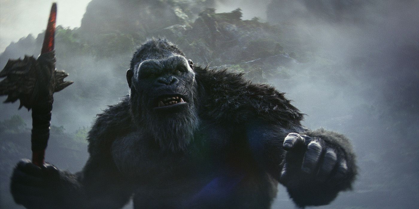 Kong holding a spear in Godzilla x Kong: The New Empire