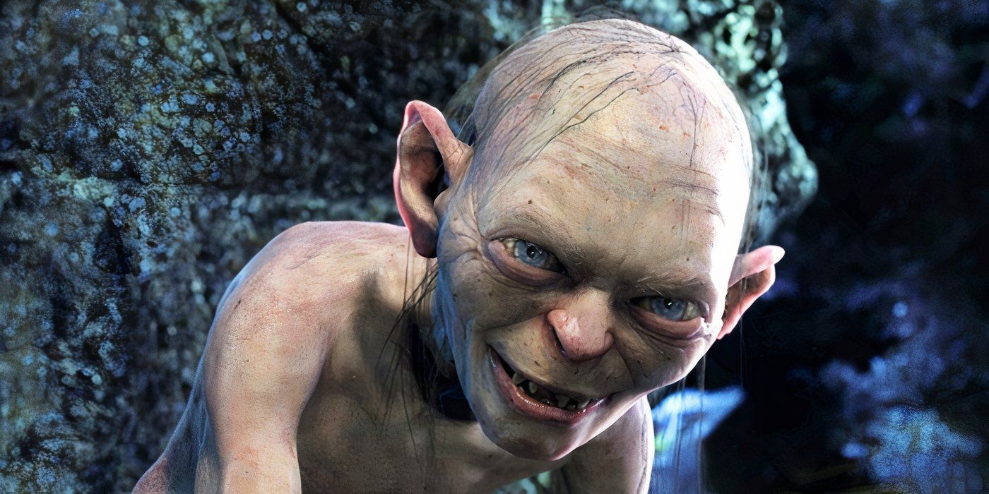 Gollum crouched down smiling in Lord of the Rings