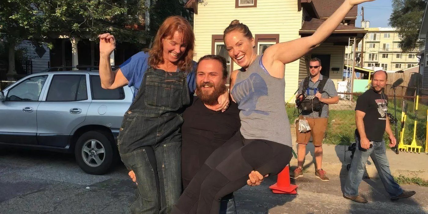 Tad Starsiak lifts up his 'Good Bones' stars Karen Laine and Mina Starsiak Hawke