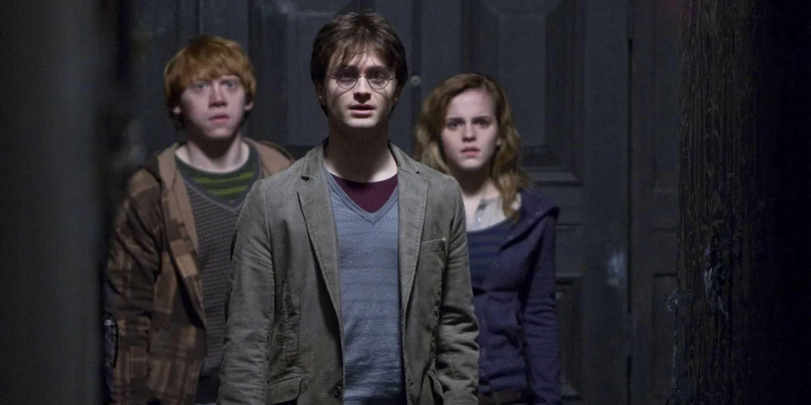 Daniel Radcliffe, Rupert Grint, and Emma Watson in 'Harry Potter and the Deathly Hallows: Part 1' (2011)