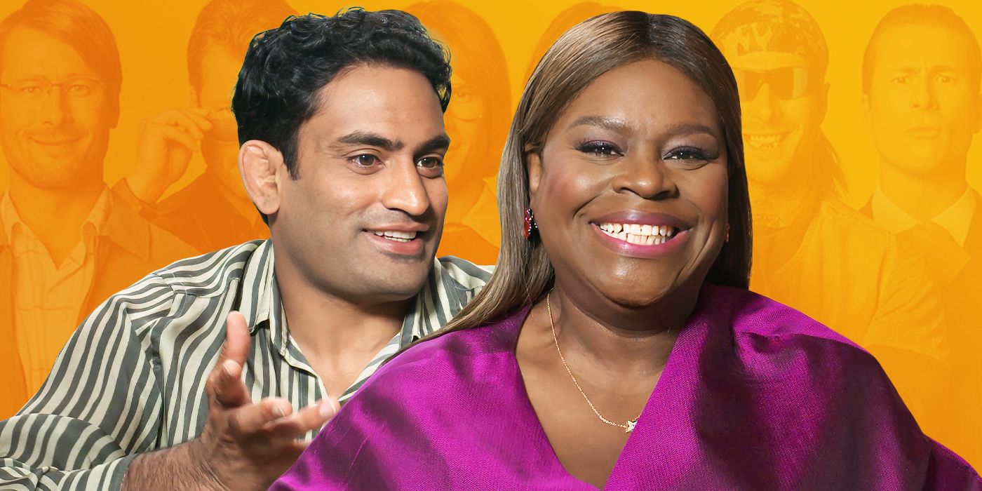 Custom image of Sanjay Rao and Retta smiling during an interview for Hit Man