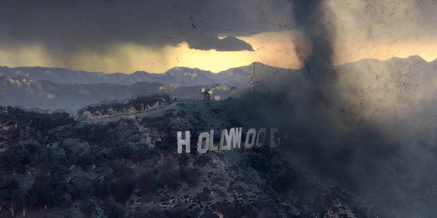 A tornado rips apart the Hollywood sign over Los Angeles in 'The Day After Tomorrow'