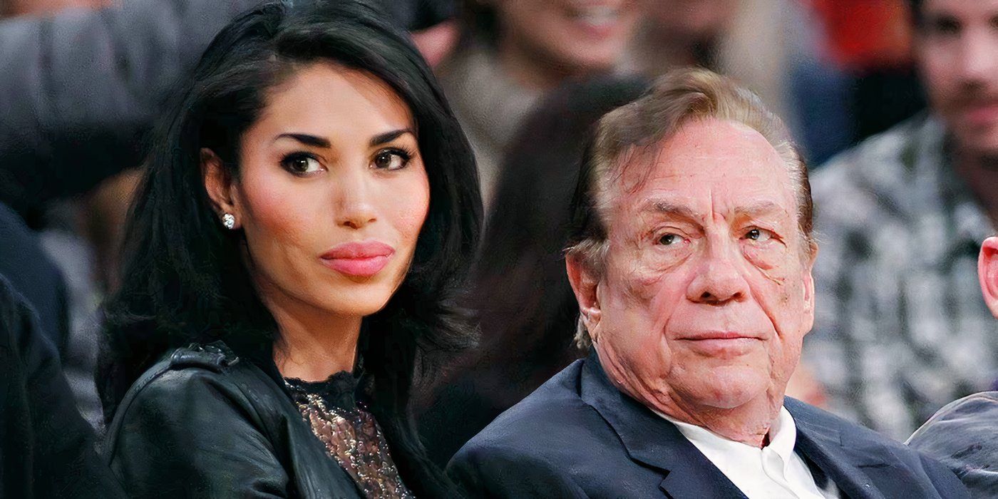 V. Stiviano y Donald Sterling ven un partido de baloncesto