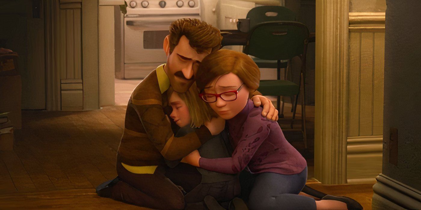 Riley hugs her parents at the end of 'Inside Out'