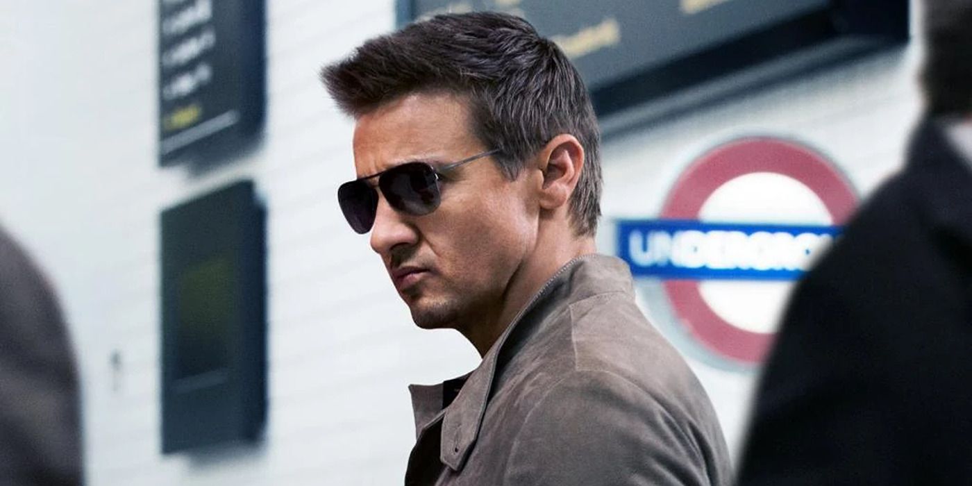 Jeremy Renner as William Brandt with sunglasses at an English subway in 'Mission Impossible Rogue Nation'