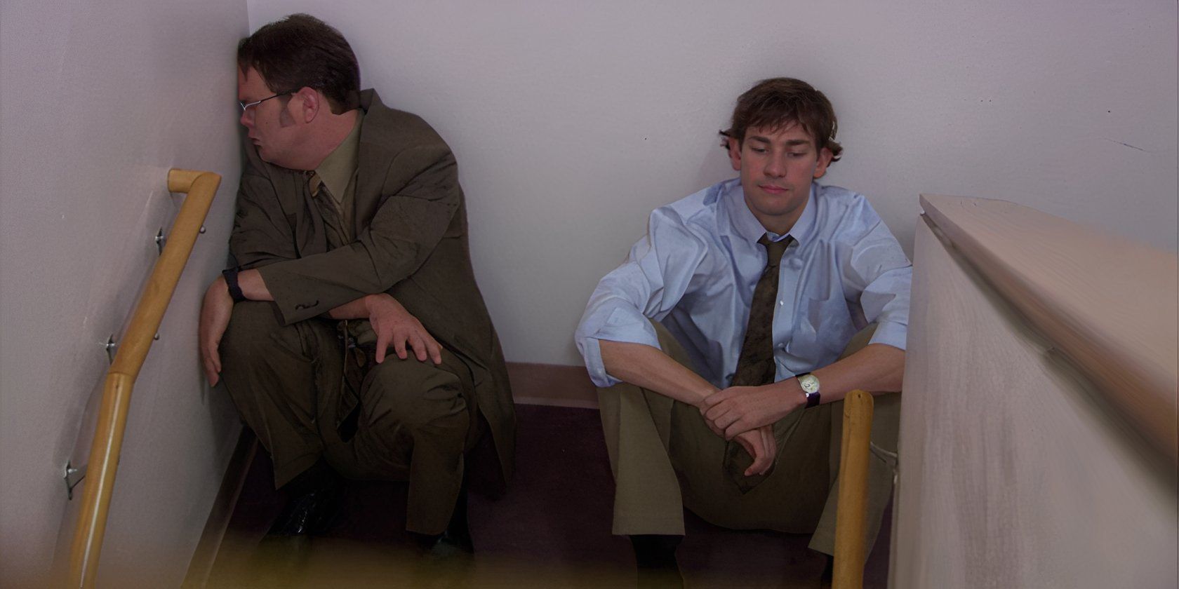 Jim Comforts Dwight in Stairwell in the Office 