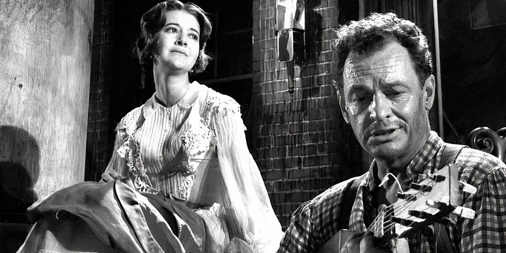 Joanne Linville sitting on a front porch with James Gregory sitting next to her playing a guitar in The Twilight Zone