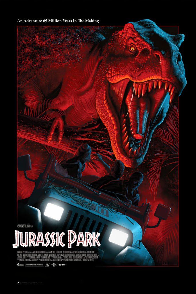 ‘Jurassic Park’ red and black poster designed by Andrew Swainson for Vice Press’ Open House event