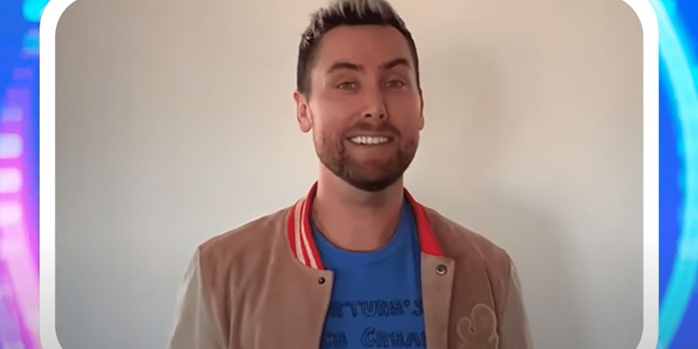 Lance Bass delivering a video message on The Circle.