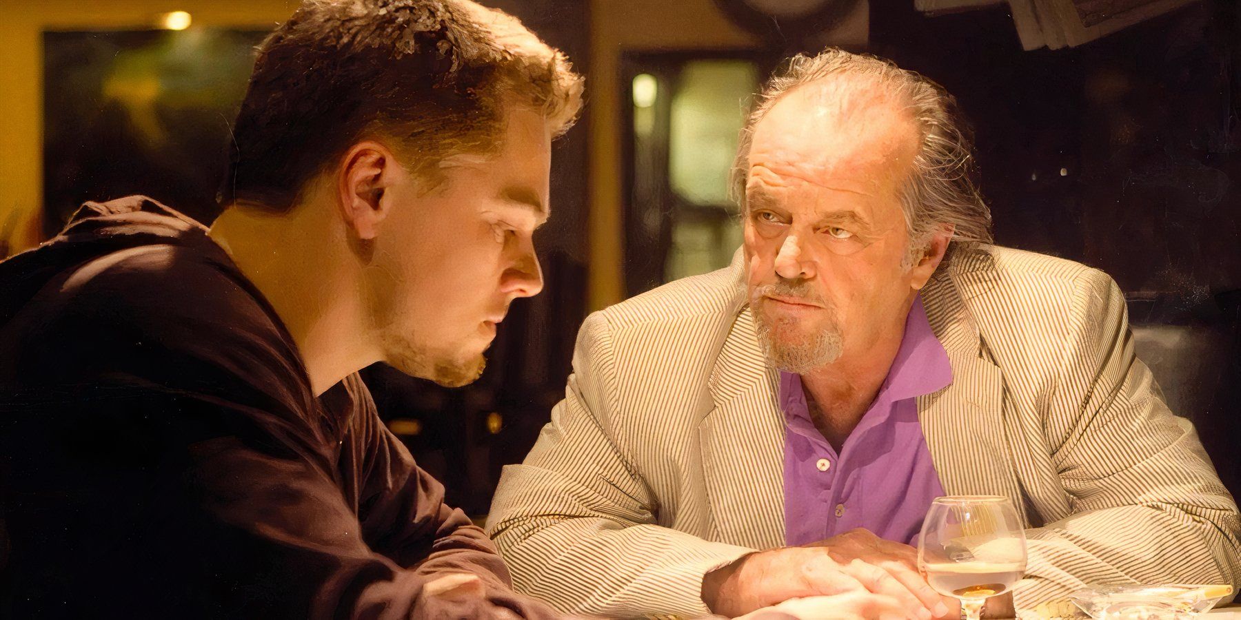 William Costigan Jr. shares a tense conversation with mob boss Frank Costello in The Departed.