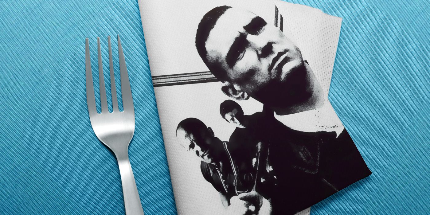 Feature image of characters from Lock Stock and Two Smoking Barrels on a napkin by a fork