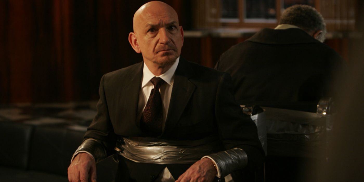 The Rabbi strapped to a chair looking confused in Lucky Number Slevin