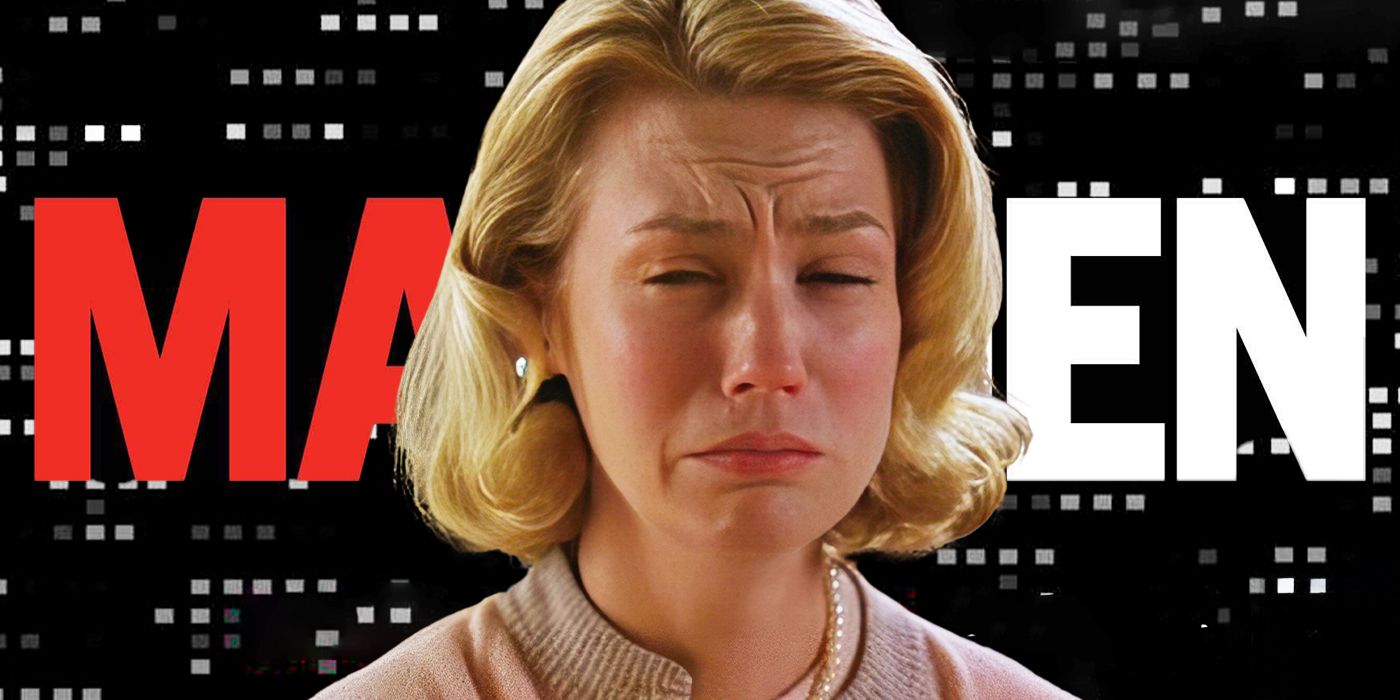 January Jones as Betty Draper crying in a custom image in front of the Mad Men title