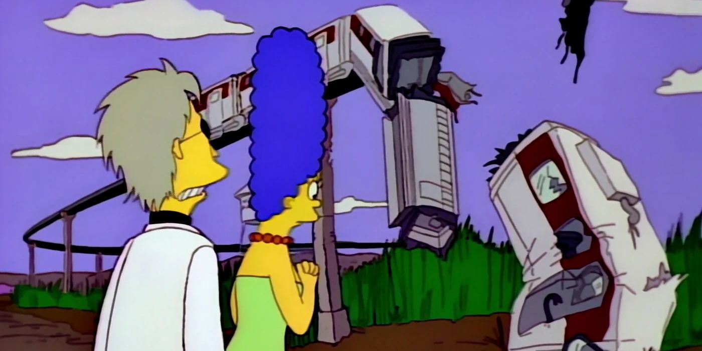The Monorail crashing off of a track in 'The Simpsons'
