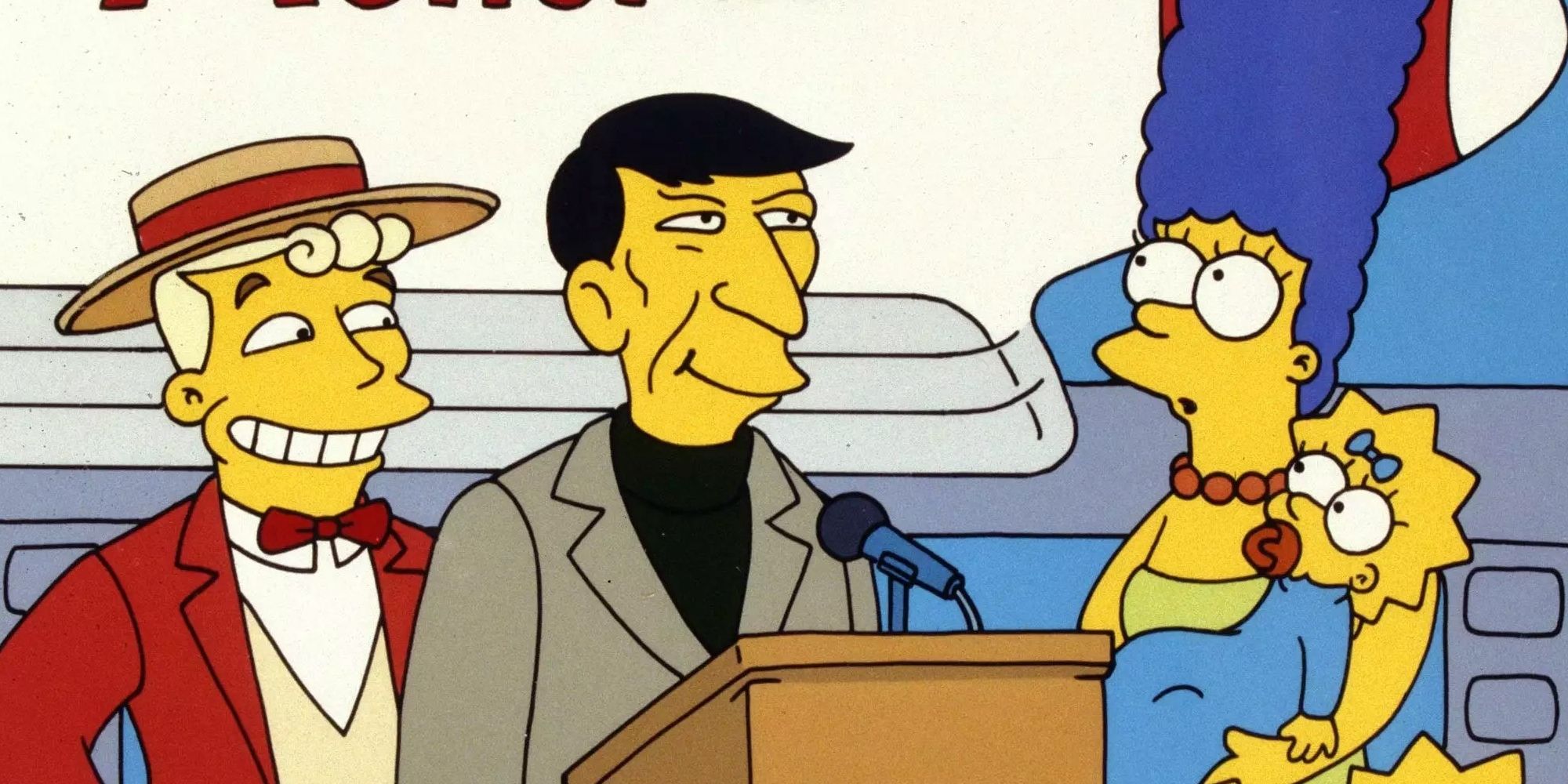 Marge standing with Leonard Nimoy and Phil Hartman in 'The Simpsons'