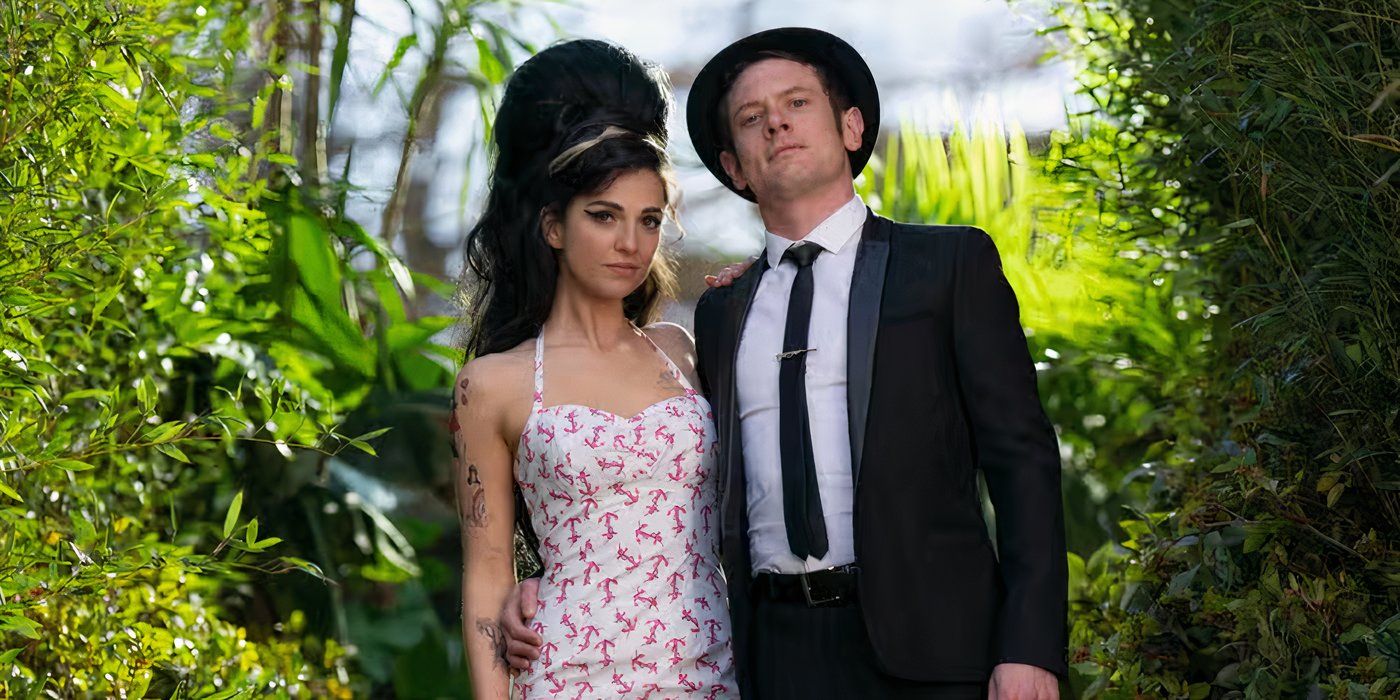 Marisa Abela and Jack O'Connell as Amy Winehouse and Blake Fielder-Civil on their wedding day outfits.