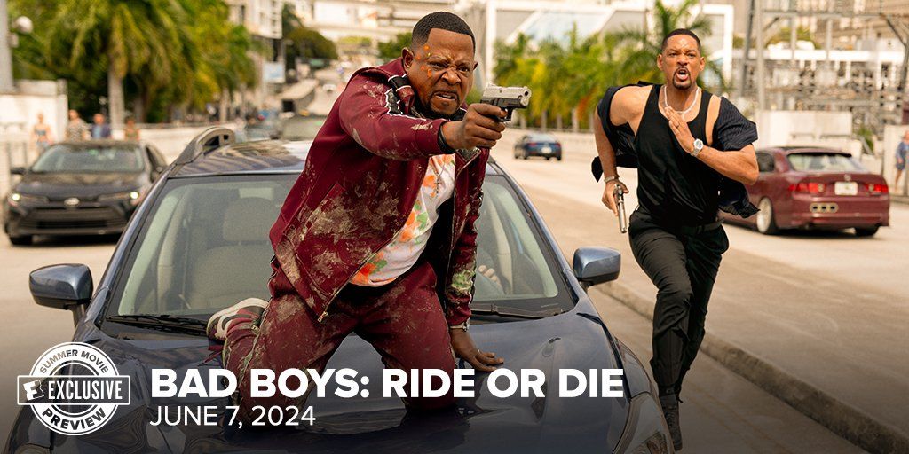 Martin Lawrence on the hood of a car pointing a gun with Will Smith behind him in Bad Boys: Ride or Die