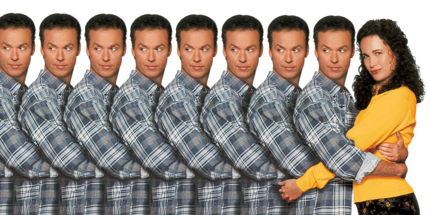 Michael keaton and his clones hugging Andie Macdowell from Multiplicity